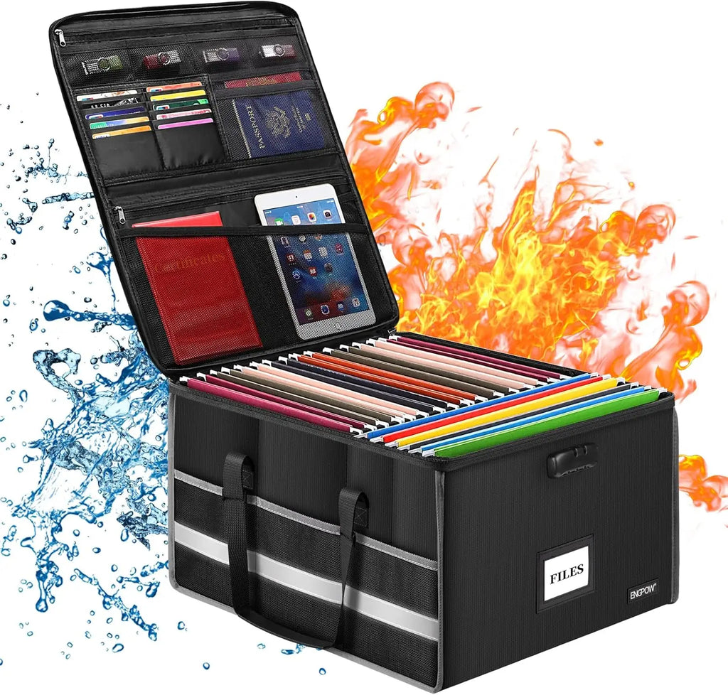 Fireproof Document Box with Lock, Water-Resistant Storage