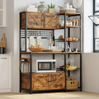 Bakers Rack with 2 Storage Cabinets and Power Outlet